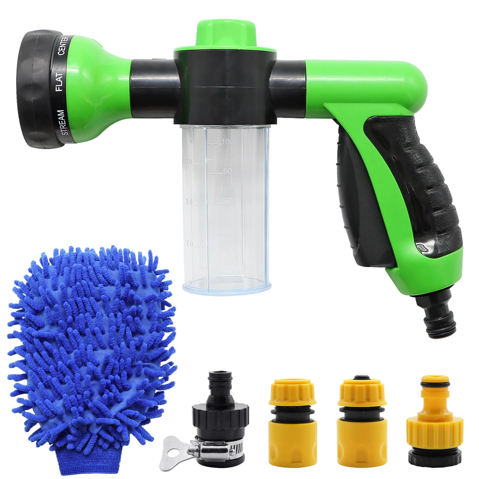 Garden Hose Pipe Spray Gun, Hose Gun, Viceda High Pressure Foam Sprayer Set with Soap Dispenser and Car Wash Mitt, 8 Adjustable Settings for Car and Pet Washing, Plant Watering, Lawn Care
