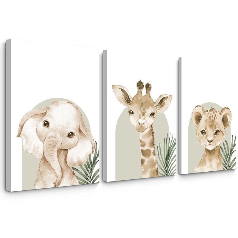 Tanmart Safari Animal Prints Jungle Kids Wall Art 16x24 Inch Framed Set of 3 for Nursery