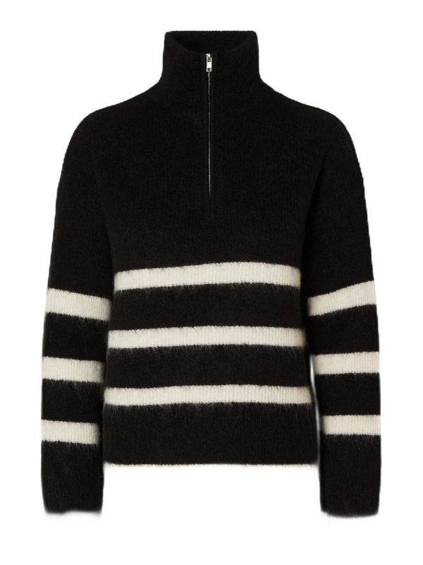 SELECTED FEMME Women's Slfmaline Ls Knit Half Zip Noos Jumper, Black, L