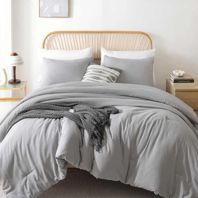 ROSGONIA King Size Comforter Set Grey, 3pcs King Comforter Set (1 Gray Comforter & 2 Pillowcases) All Season Soft Lightweight Bedspread Blanket Quilt