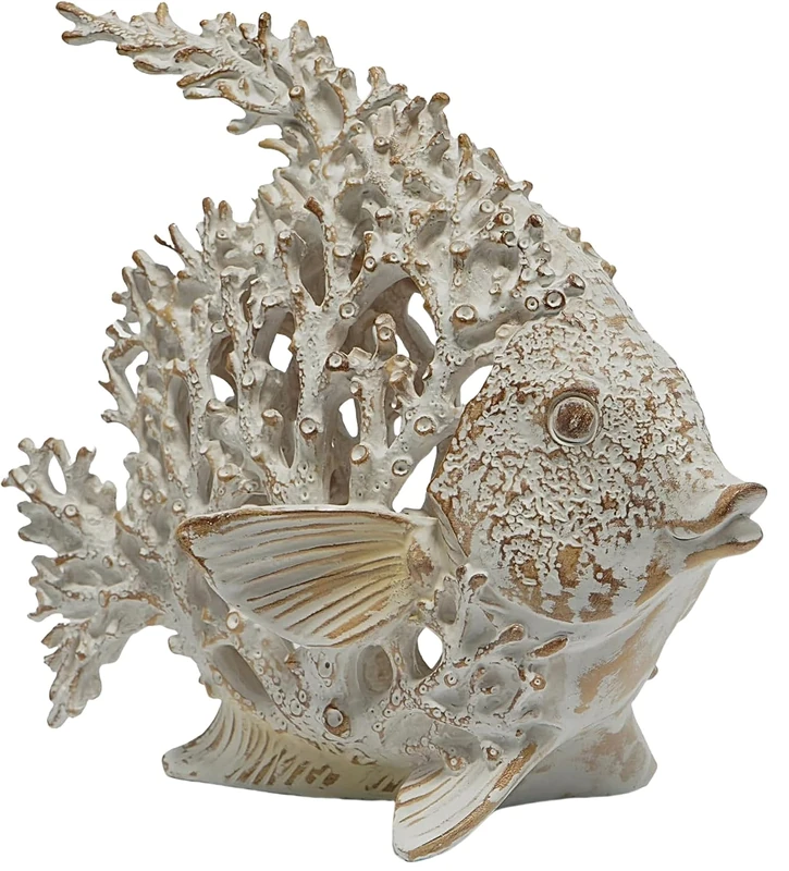 VVGIFTS Beach Coastal Decor Coral Reef Angelfish Home Office Desk Decor Sculpture Statue for Tabletop Shelf Bathroom Decoration Ornament Gift (White)
