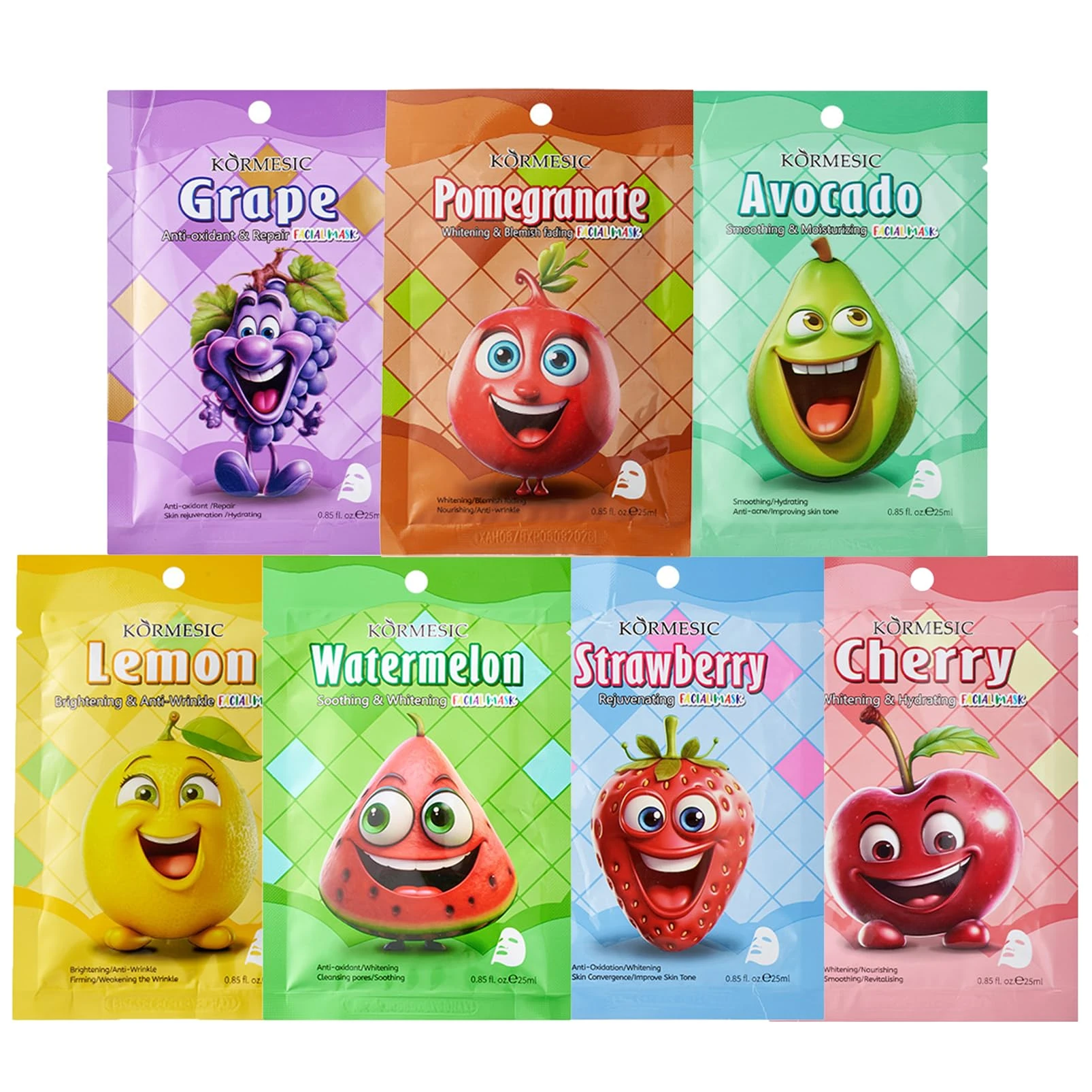 Face Masks Skincare- 7 Sheet Face Mask Moisturizing And Smoothing-Fruit Face Mask Gift Set Improve Dullness & Brighten-Sheet Face Mask Gifts For Teenage Girls for All Skin Types （7Pcs）