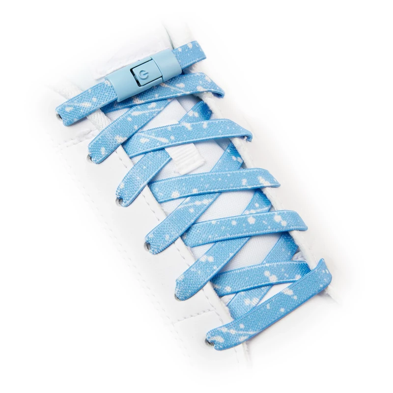 Teezy No Tie Shoelaces | Premium Elastic Weave & Quick Lock Buckle | Flat Laces for Adults & Kids | Elastic Laces Black White | SPLASH Sky Blue/White