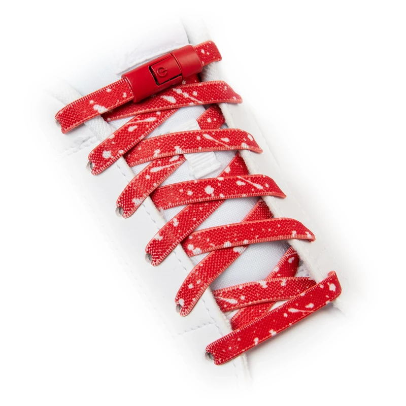 Teezy No Tie Elastic Laces | Premium Thin Weave & Quick Lock Buckle | Flat Shoe Laces for Adults & Kids | Black & White Laces | Red/White