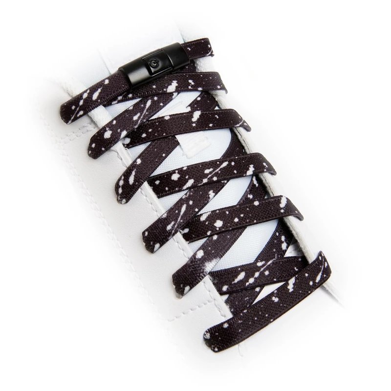 Teezy No-Tie Shoe Laces for Trainers | Premium Thin Elastic Weave & Quick Lock Buckle | Flat Elastic Shoelaces for Adults & Kids | Black/White Laces - SPLASH