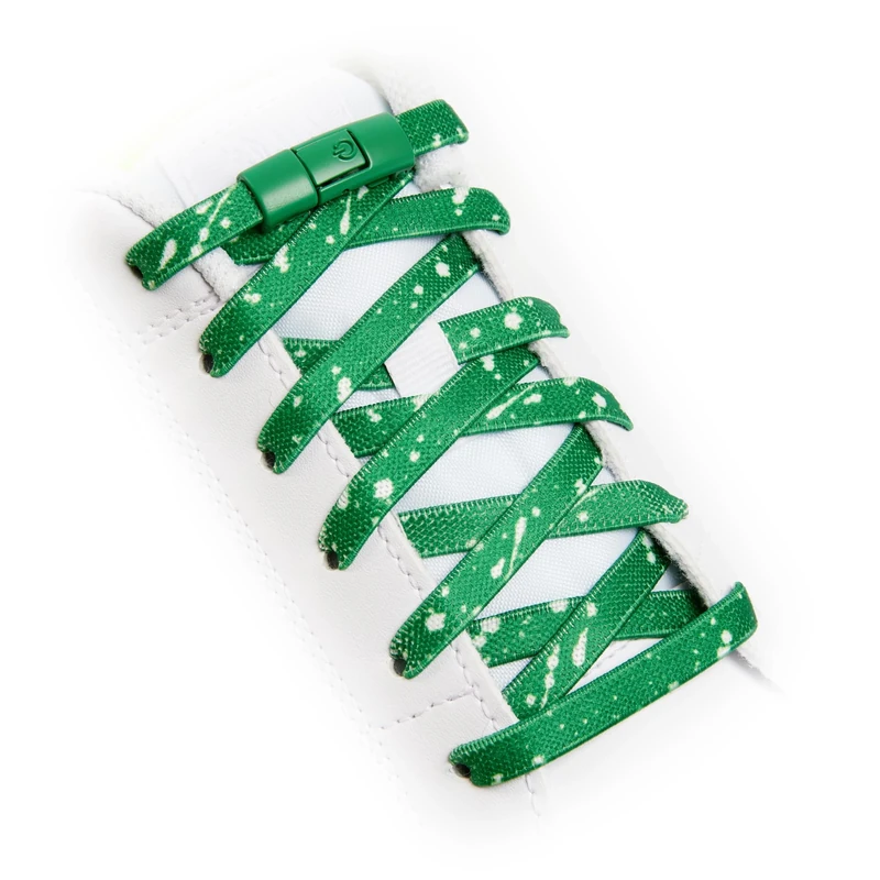 TEEZY No Tie Shoe Laces for Trainers | Premium Thin Elastic Weave & Quick Lock Buckle | Flat Elastic laces For Adults & Kids | Elastic Shoelaces Black White Laces No Tie | SPLASH (Green/White)