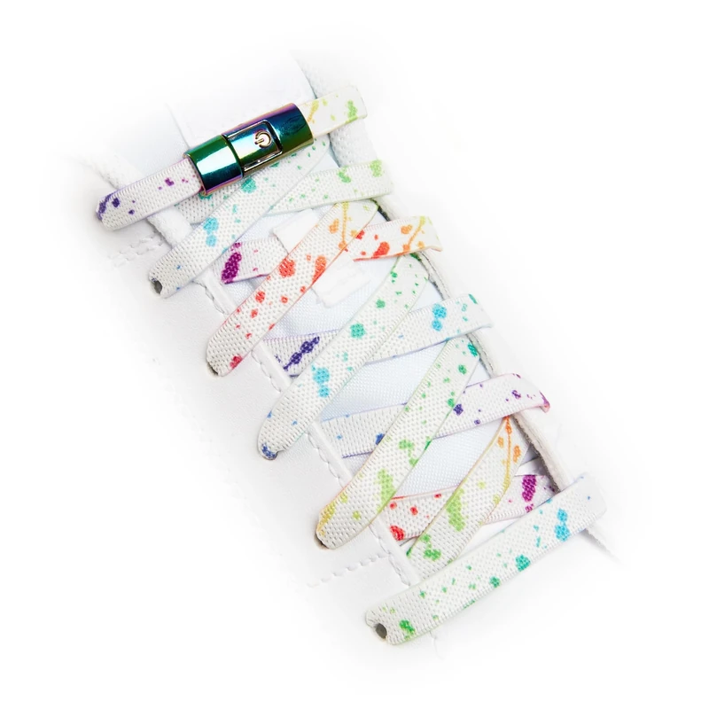 Teezy No Tie Shoelaces - Premium Thin Elastic Weave & Quick Lock Buckle - Flat Elastic Laces For Adults & Kids - Black/White - Splash (White/Multi)