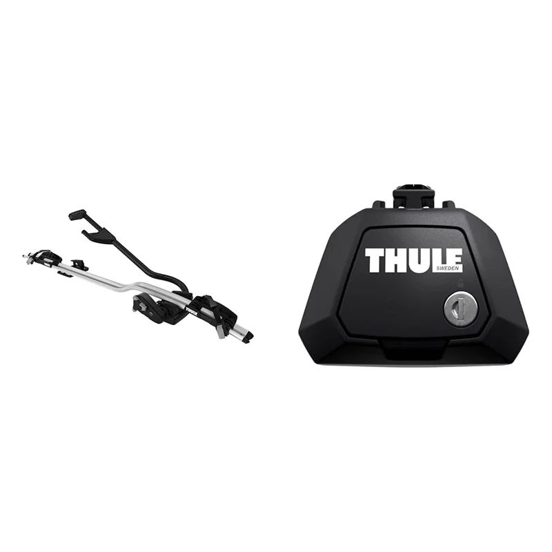 Thule Raised Rail Evo for raised railings & Unisex Adult 598 Pro Ride Aluminium Locking Upright Cycle Carrier - Silver/Black, N/A