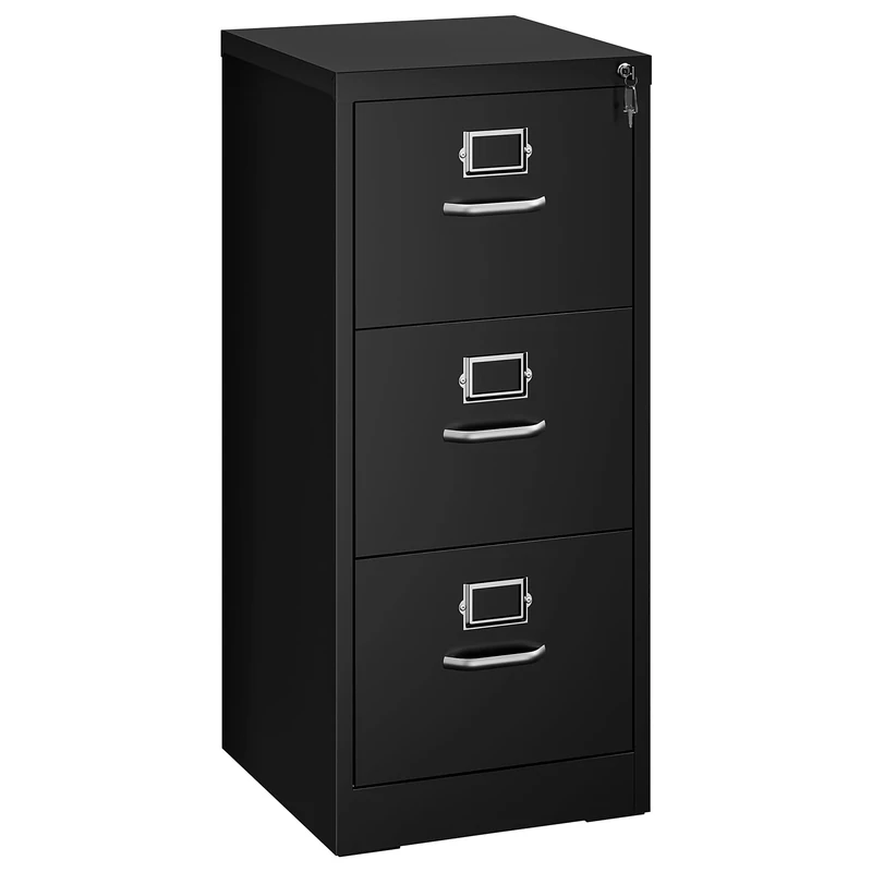 YITAHOME 3 Drawers Filing Cabinets, Lockable Vertical File Cabinet for Letter/Legal/A4 Size, Anti-tipping File Drawer Storage Cabinets with Cue Card Slot for Home Office, Black, 45.8 x 45 x 103cm