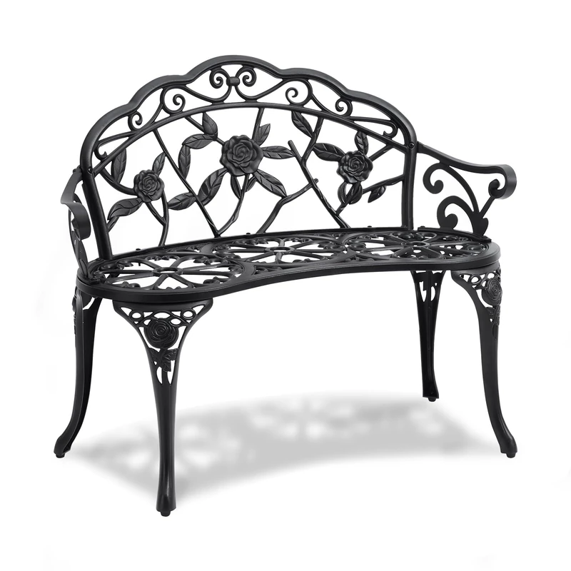 VEVOR Outdoor Metal Rose Bench, 38.8" Front Porch Furniture 2-Person Garden Bench with Cast Iron Cast Aluminium Frame,Antique Finish Chair for Garden, Park, Yard, Front Porch 480 lbs Load Capacity - Image 1