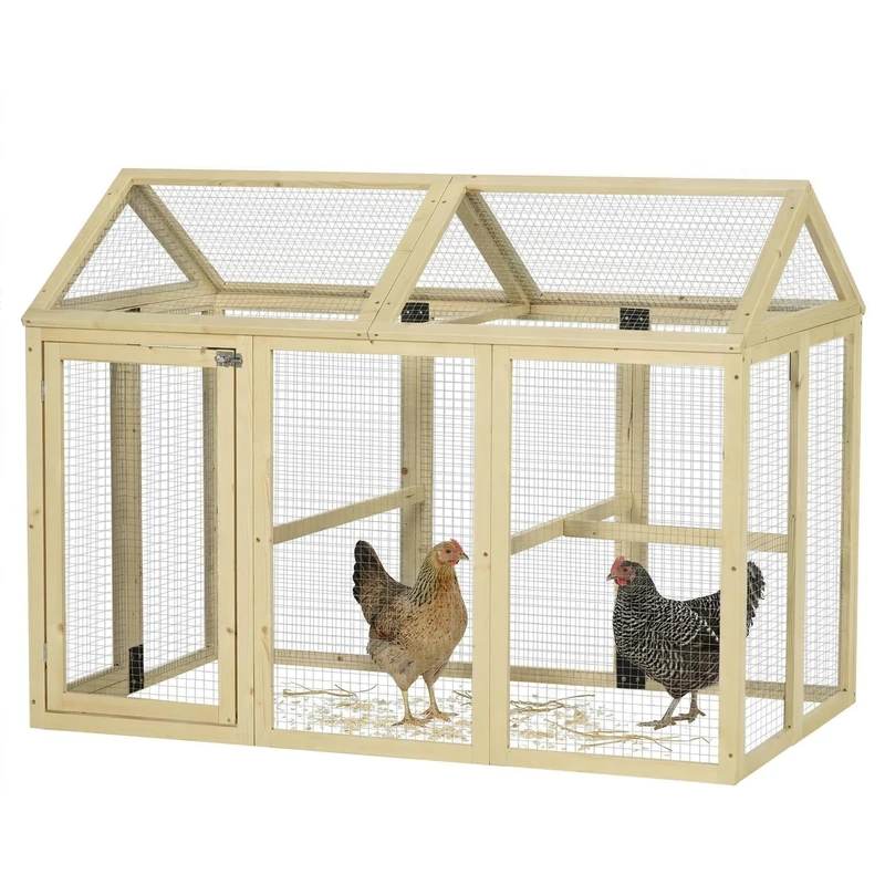 PawHut Large Chicken Run, Wooden Chicken Coop, Pet Playpen w/Combinable Design - Natural Wood Finish