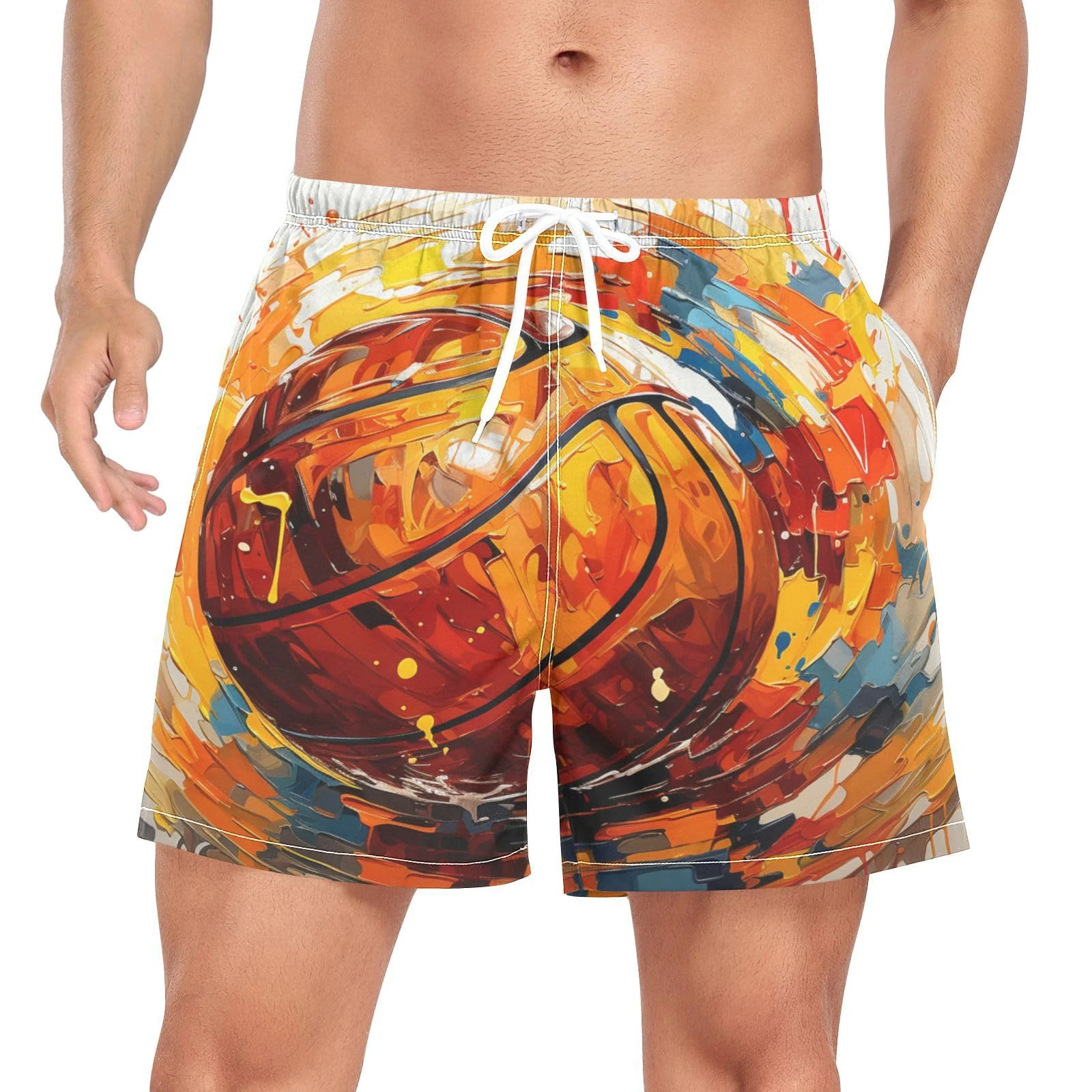 Niigeu Watercolor Paint Ball Basketball Men's Swim Trunks Shorts Quick Dry with Pockets