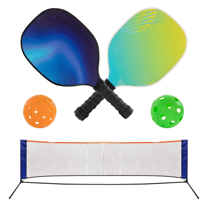 Idena Unisex - Adult 40253 Pickleball Set of 2 Paddle Bats, Net with Stand (302 x 80 cm), Indoor Outdoor Ball, Multicoloured, Universal