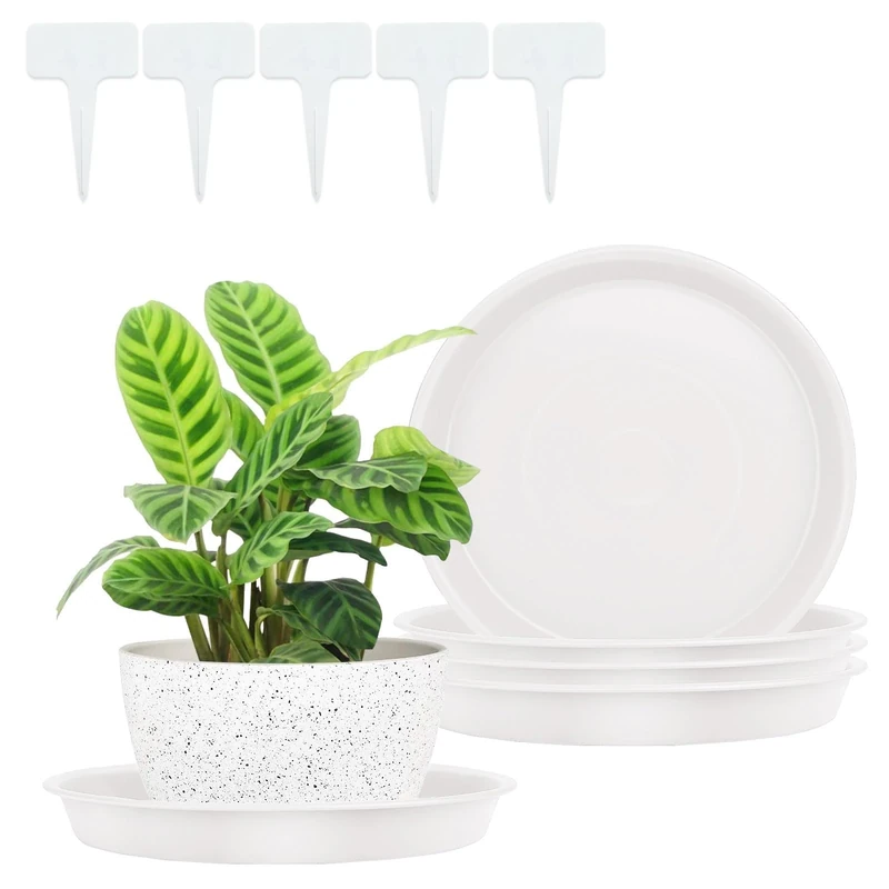 FANWINKJ 5pcs Plant Saucers, Plant Pot Saucers, Plastic Plant Saucer, Garden Saucers Trays, Round Plant Trays for Indoor/Outdoor Prevent Water Leakage(Light Gray,14cm)