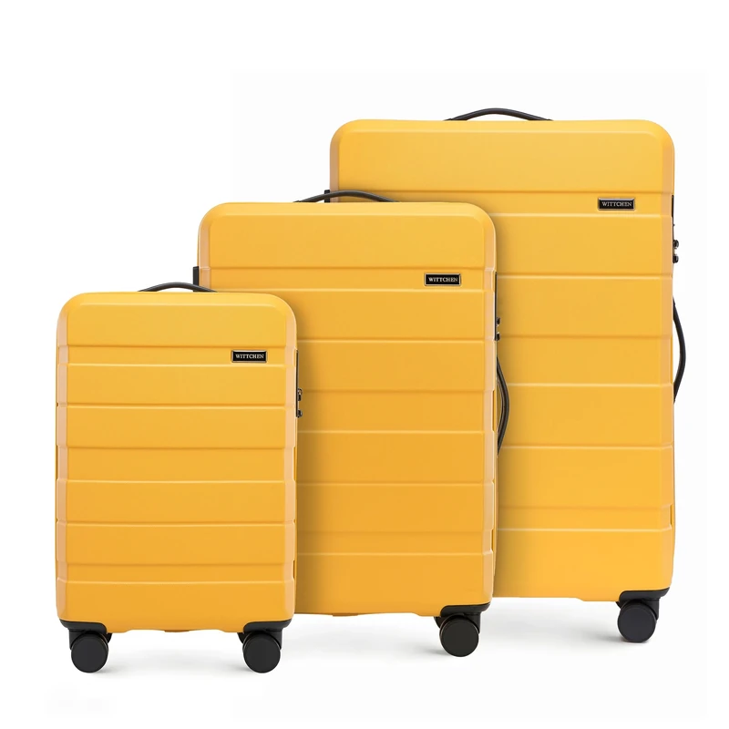 WITTCHEN Comodo Line Suitcase Hand Luggage Set ABS Telescopic Handle TSA Lock 4 Double Wheels, Yellow, Koffer-Set 3tlg., Suitcase Set of 3.