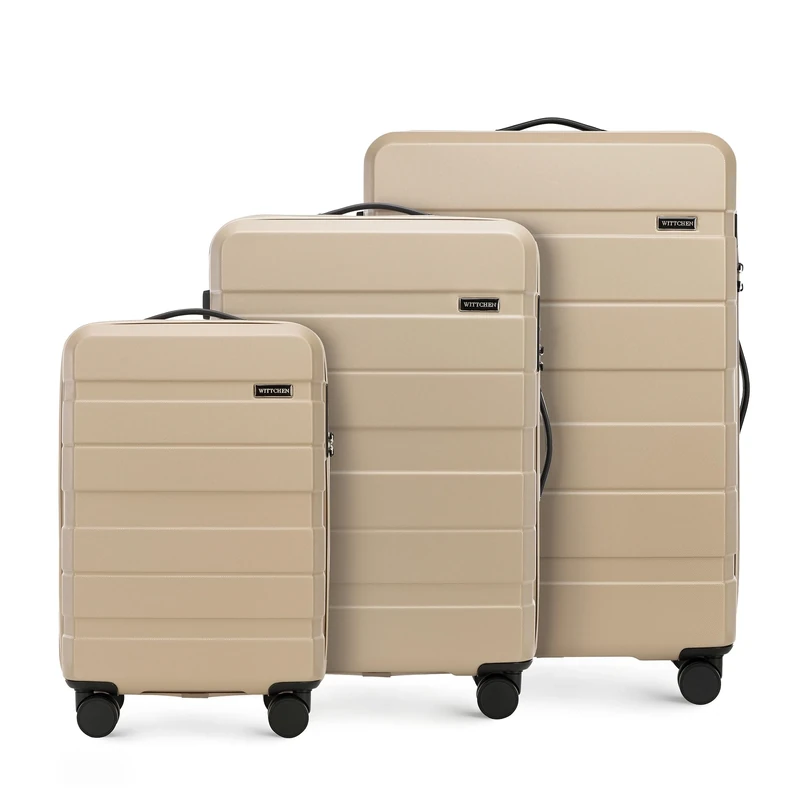 WITTCHEN Comodo Line Suitcase Hand Luggage Set ABS Telescopic Handle TSA Lock 4 Double Wheels, Beige, Koffer-Set 3tlg., Suitcase Set of 3.