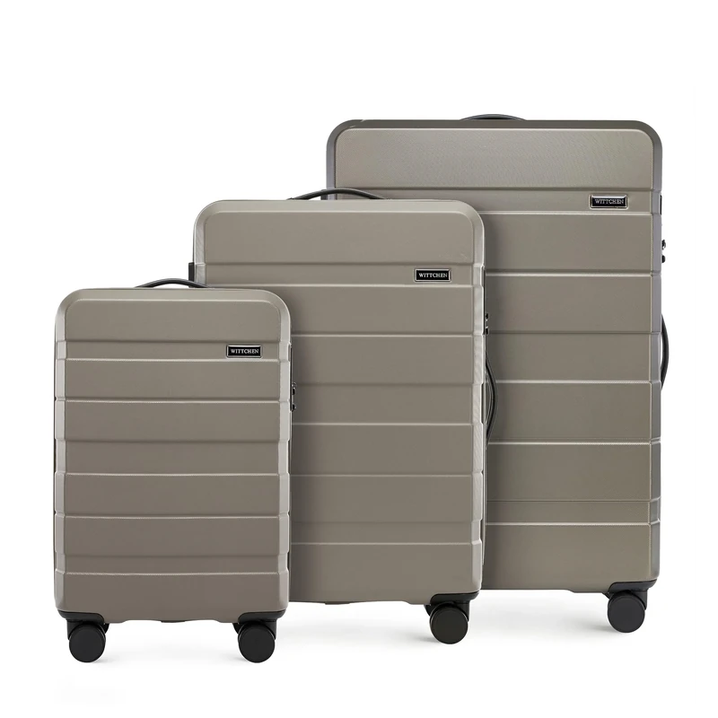 WITTCHEN Comodo Line Suitcase Hand Luggage Set ABS Telescopic Handle TSA Lock 4 Double Wheels, Gold, Small, Medium, Large, Suitcase Set of 3.