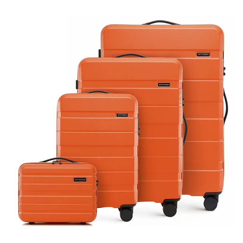 WITTCHEN COMODO Line Suitcase Set, Hard Luggage, ABS TSA Lock Size S + M + L + Cosmetic Case, Orange, Orange, Koffer-Set 4tlg., Suitcase Set of 4.