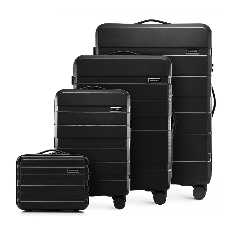 WITTCHEN COMODO Line Suitcase Set, Travel Suitcase, Hard Luggage, Made of ABS, TSA Lock, Size S + M + L + Cosmetic Case, Black, Black, Koffer-Set 4tlg., Suitcase Set of 4.