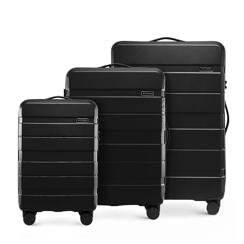 WITTCHEN COMODO Line Suitcase Set, Hard Luggage, ABS TSA Lock Size S + M + L, Black, Black, Koffer-Set 3tlg., Suitcase Set of 3.