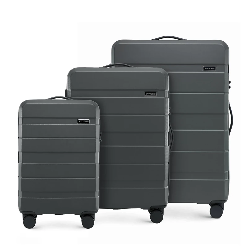 WITTCHEN COMODO Line Suitcase Set, Hard Luggage, ABS TSA Lock Size S + M + L, Dark Grey, Darkgray, Koffer-Set 3tlg., Suitcase Set of 3.