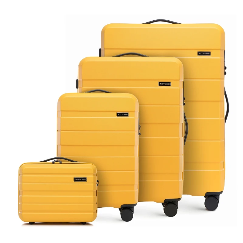 WITTCHEN Comodo Line Suitcase Hand Luggage Set ABS Telescopic Handle TSA Lock 4 Double Wheels, Yellow, Koffer-Set 4tlg., Suitcase Set of 4.