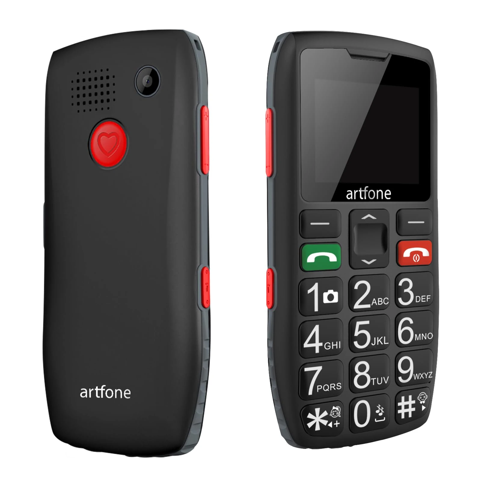 artfone C1 Big Button Mobile Phone for Elderly丨SIM Free Senior Mobile Phones丨SOS Button丨Time Reporting丨Easy to Use Basic Mobile Phones丨Speed Dial丨FM丨Torch丨USB-C丨1800mAh Battery - Black