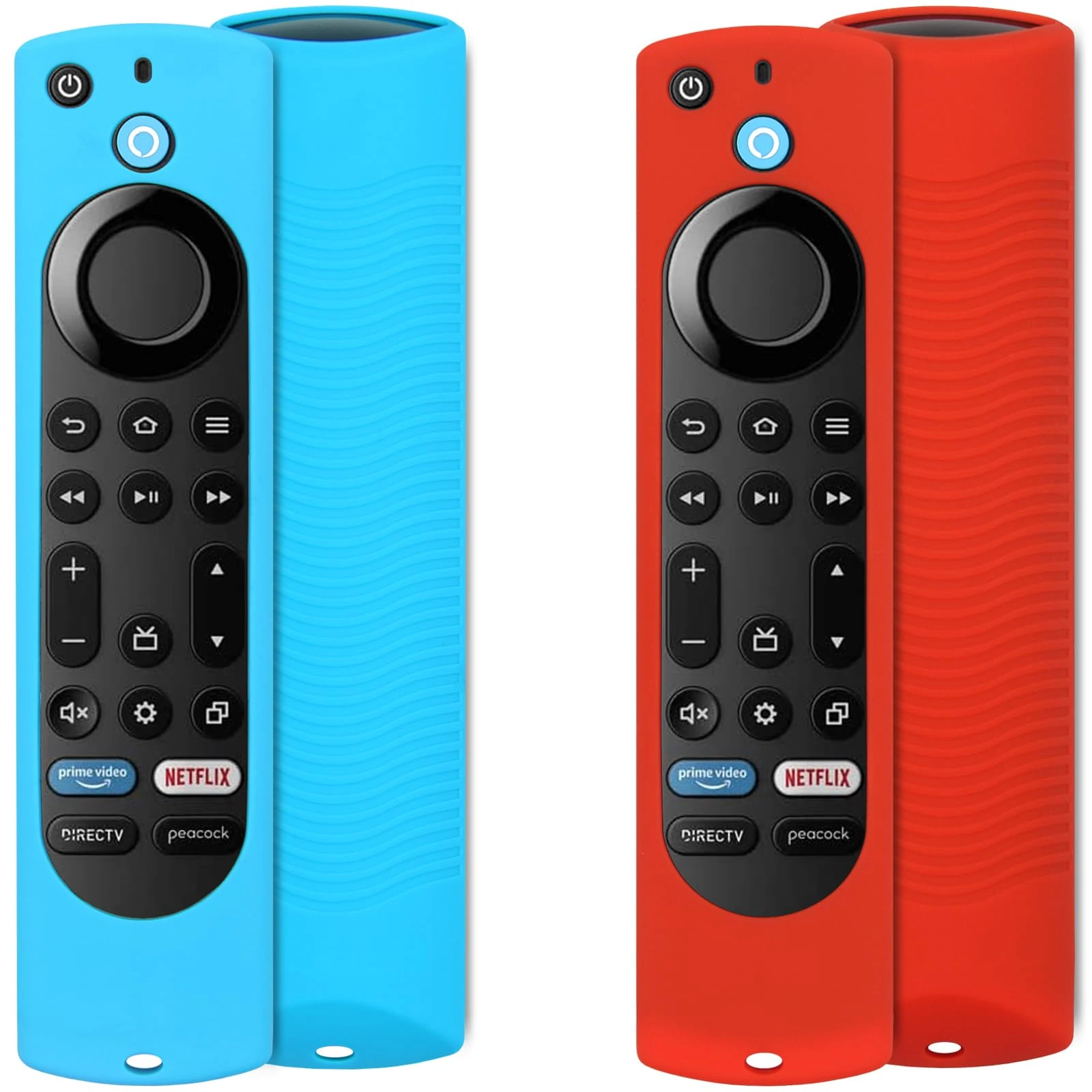 Pinowu Silicone Remote Case (2pcs) Compatible for Fire TV Stick 4K Max/Insignia/Pioneer/Fire TV 4-Series/Omni (QLED) Series Alexa Voice Remote Enhanced w/Lanyard (Red and Turquoise, NOT Glow)