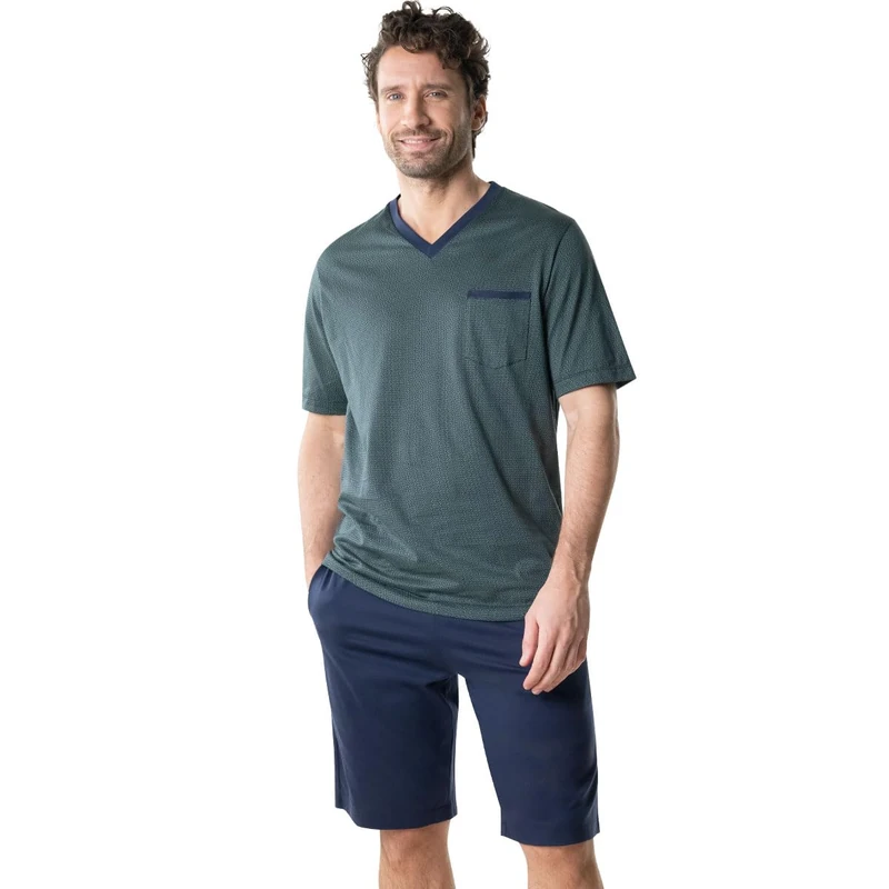 Eminence Men's Mercerise Pajama Set, Navy and White Top/Burgundy Bottom, S - Image 1