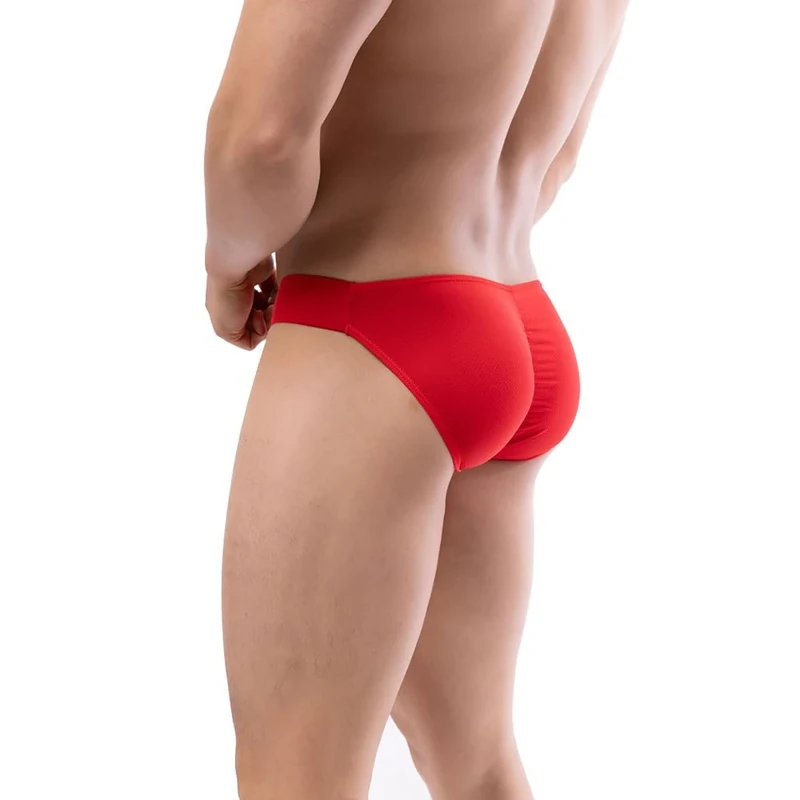 Summer Code Mens Bikini Briefs Soft Breathable Bulge Pouch Underwear Micro Mesh Panties Scrunch Butt Underpants Red