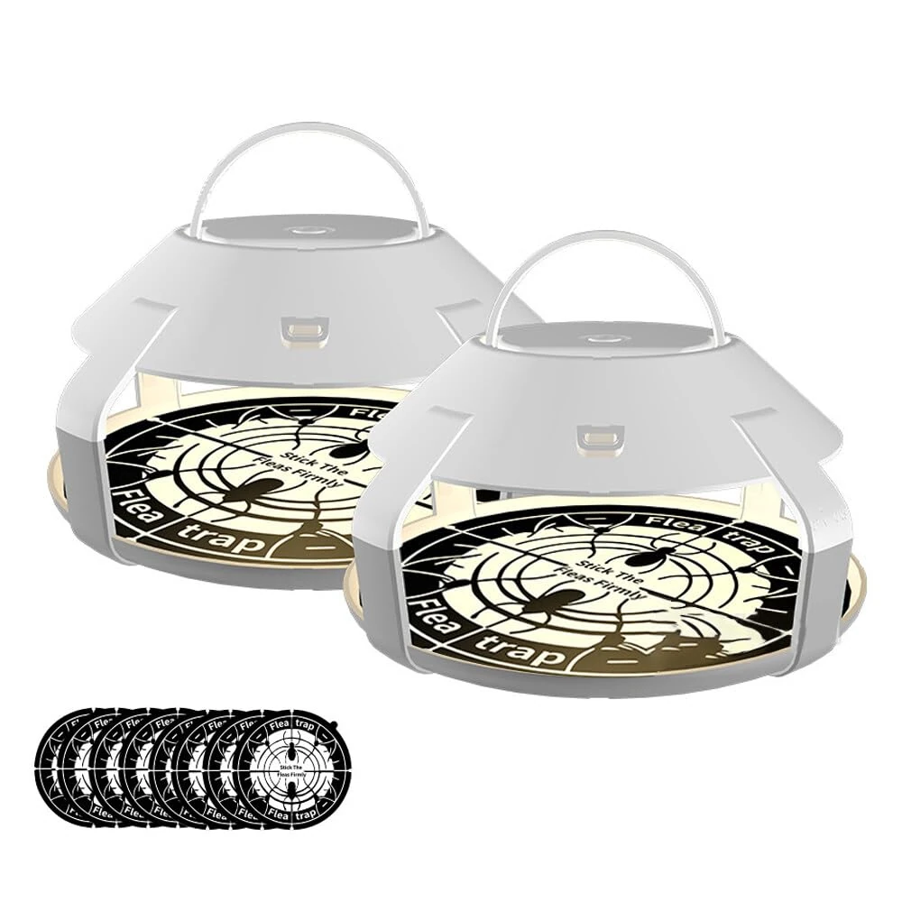 Gobesty 2 Pcs Fly-Bye Flea Trap Kit, 2x Flea Traps & 8 Sticky Discs, Bedroom Carpet Flea Killer, Non-toxic Unscented, lea Trap Lamp, Flea Killer for Carpets Bedding House Inside