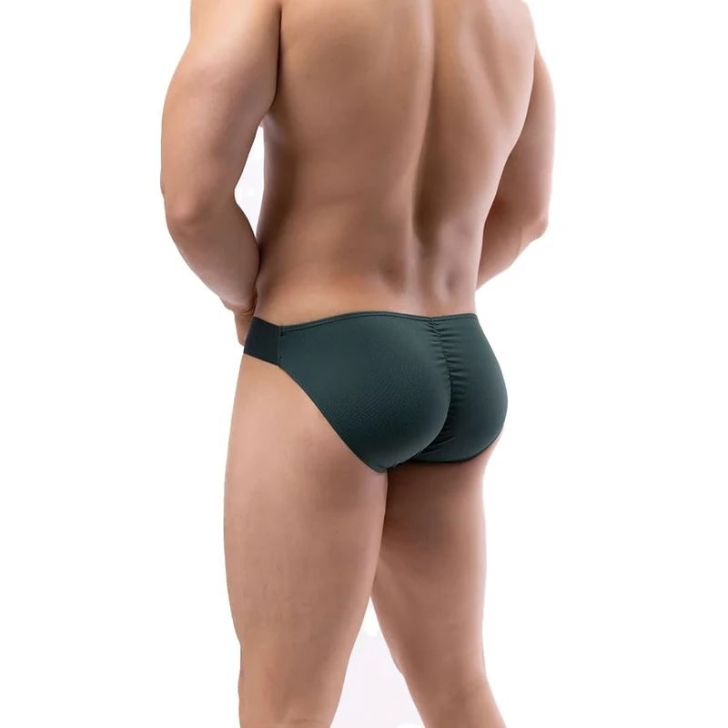 Summer Code Mens Bikini Briefs Soft Breathable Bulge Pouch Underwear Micro Mesh Panties Scrunch Butt Underpants Green