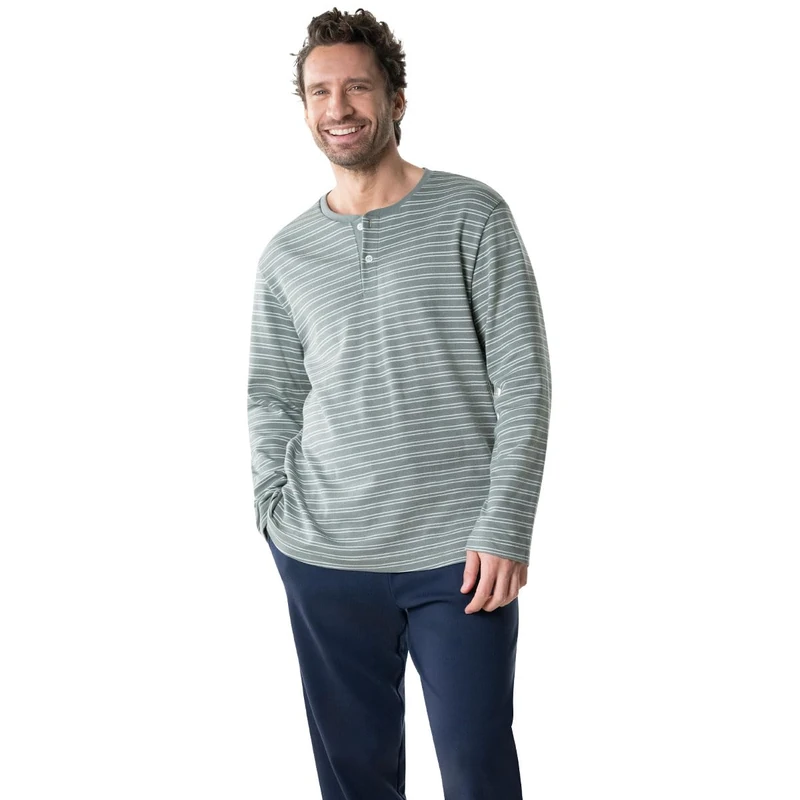 Eminence Men's Interlock Pajama Set, Navy and White Top/Burgundy Bottom, S