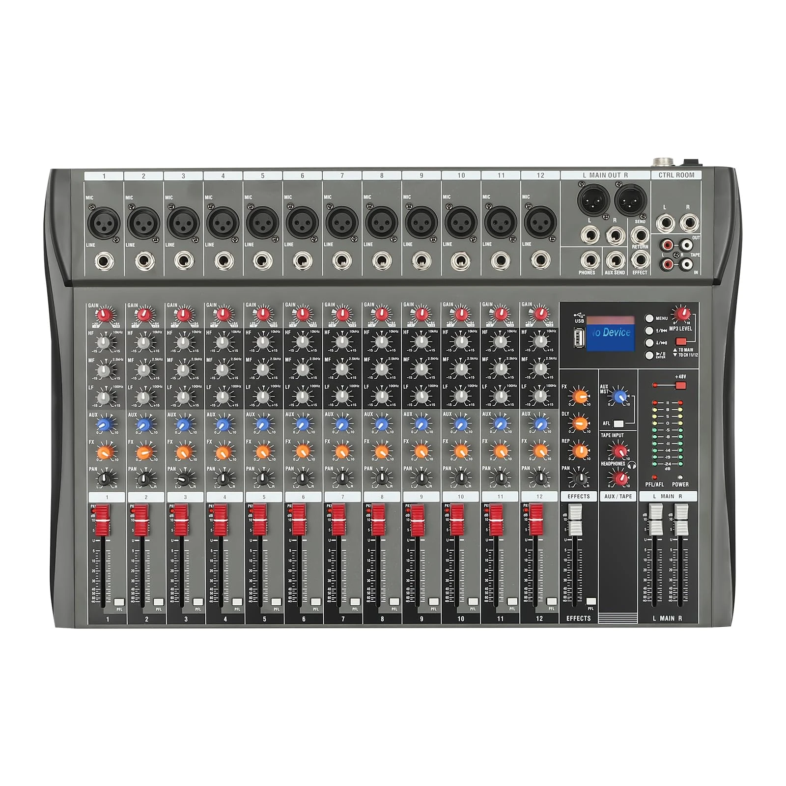MIIWWOWO Audio Mixer 12 Channel DJ Controller Mixing Desk, Portable Bluetooth DJ Desk Mixer for Recording Studios