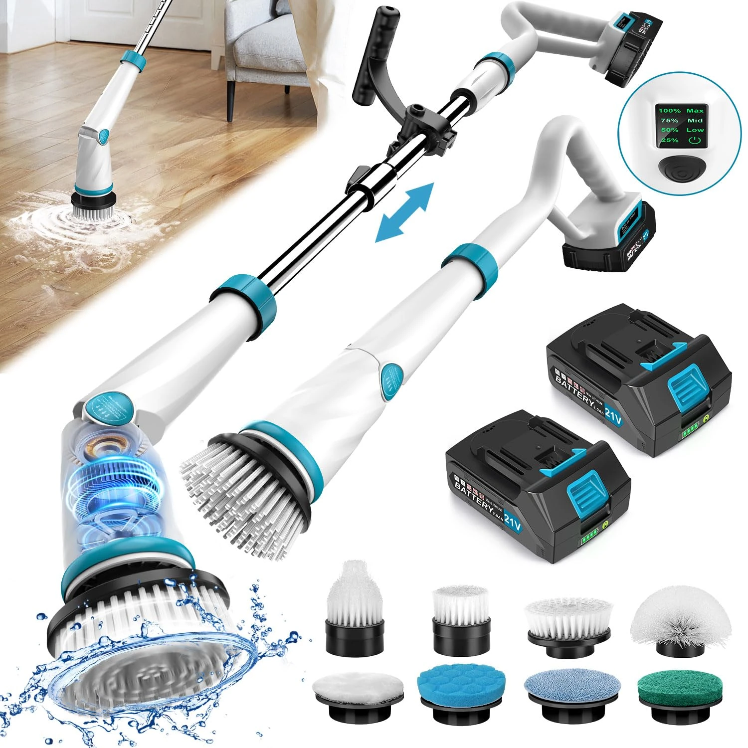 Electric Spin Scrubber - 2024 Shower Scrubber with Long Handle, Adjustable Spin Brush for Cleaning, Bathroom