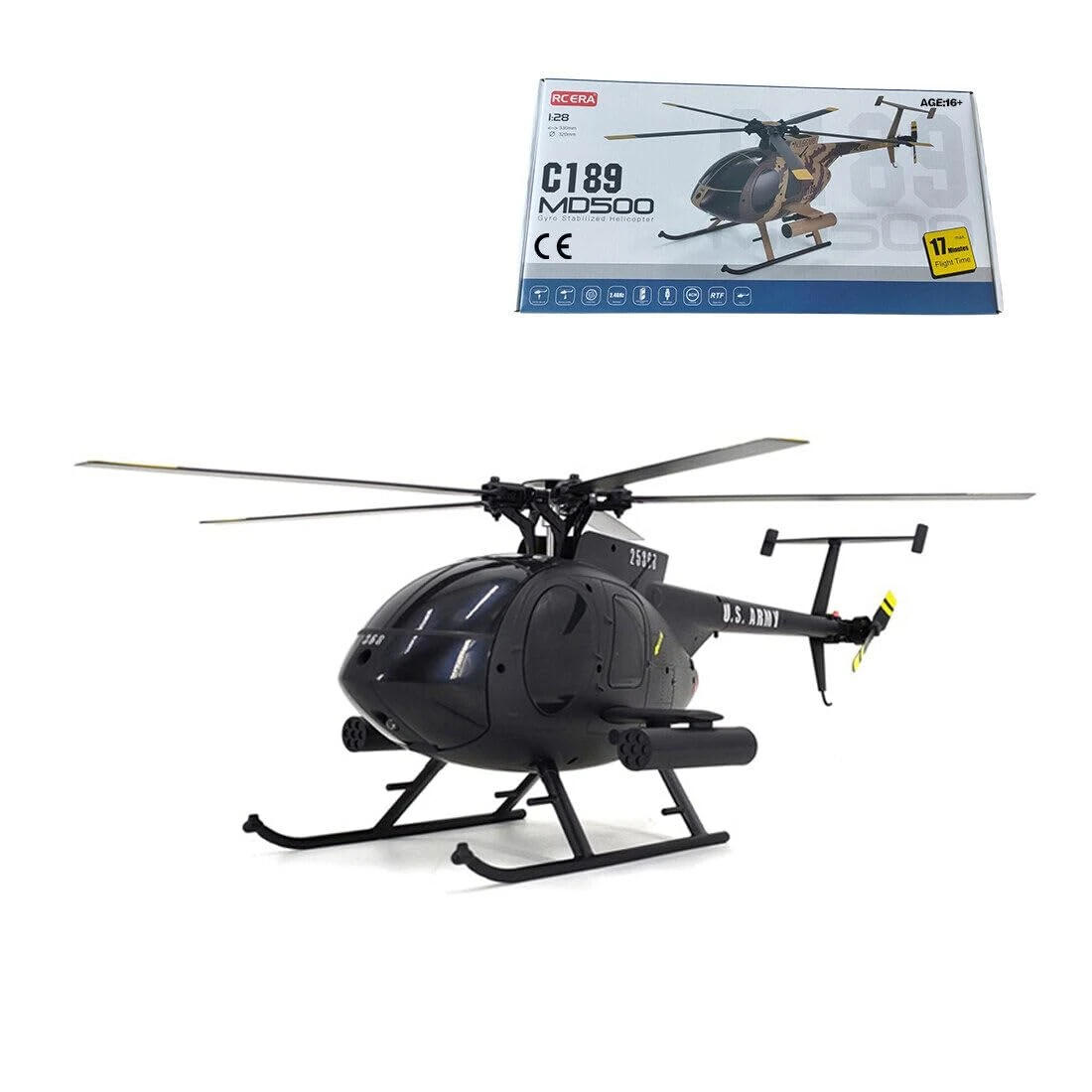 Meiurlex MD500 C189 RC Helicopter, 1/28 2.4G Little Bird Single-Rotor RC Drone Aircraft with 6-axis Gyroscope Dual Brushless Motors 6G Simulation Plane Model (RTF Version)