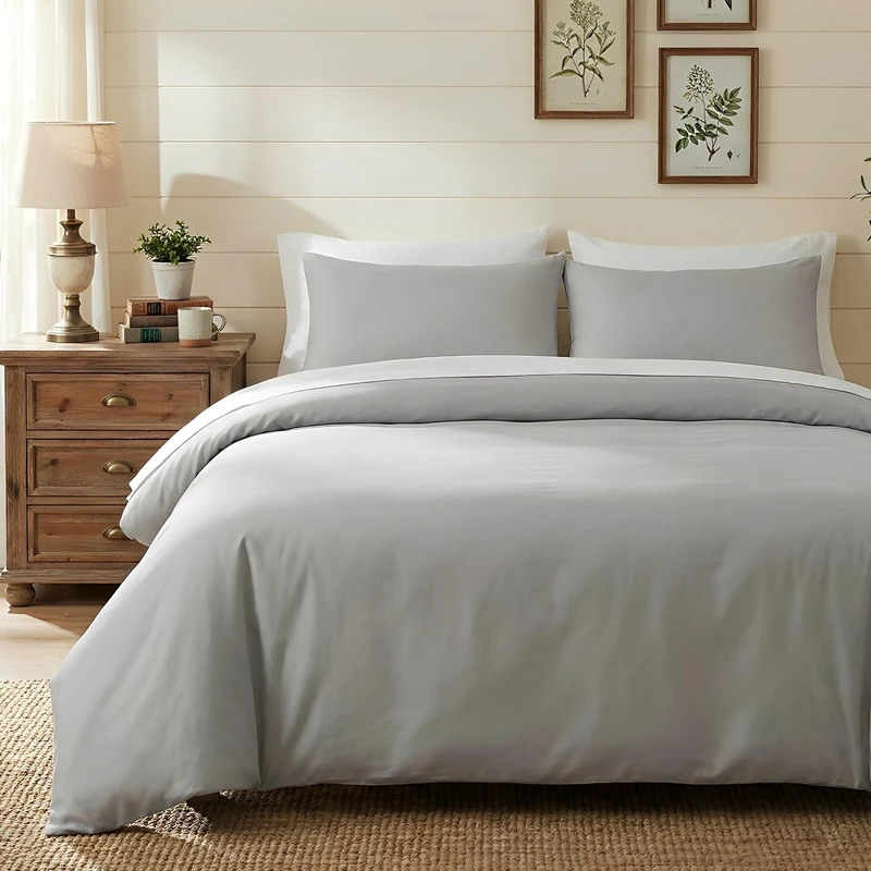 HeimenAogo Egyptian Cotton Duvet Cover Twin/Twin XL Sateen Weave, Silky Soft and Breathable Bedding Set with Zipper Closure, Long Staple Cotton Bed Linen Moonlight Grey 2Pcs (68"×90")