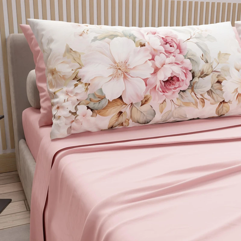 PETTI Artigiani Italiani - Cotton Sheets with Pillowcases in Digital Print, Double Bed Sheet, Complete Bed Set, Provence Powder, 100% Made in Italy
