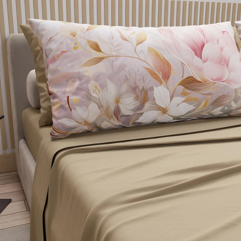 PETTI Artigiani Italiani - Cotton Sheets with Pillowcases in Digital Print, Double Bed Sheet, Complete Bed Set, Tokyo Taupe, 100% Made in Italy