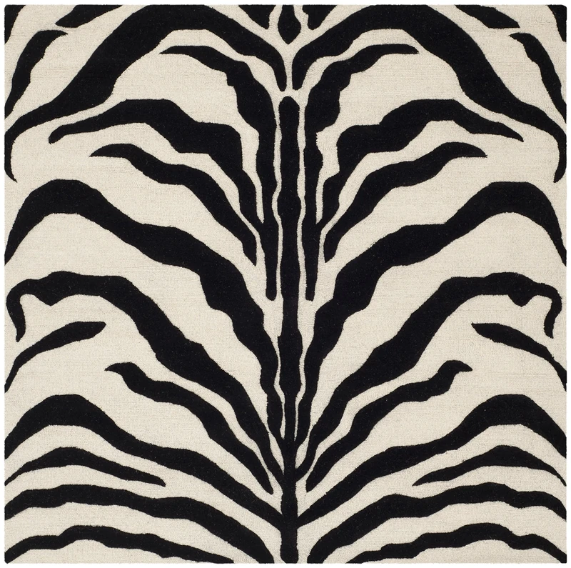 Safavieh Animal Print Rug for Living Room, Dining Room, Bedroom, Cambridge Collection, Short Pile, in Ivory and Black, 120 x 120 cm