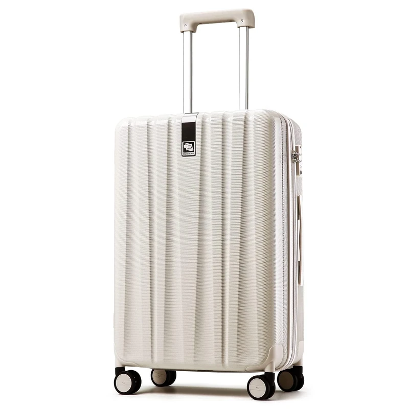 Hanke Underseat Carry On Luggage Suitcase with Wheels 14in 16in 20in 24in 29in Spinner Luggage Built in TSA Lighweight PC Hardside Rolling Suitcases Travel Bag, Ivory White, Expandable 2-Piece