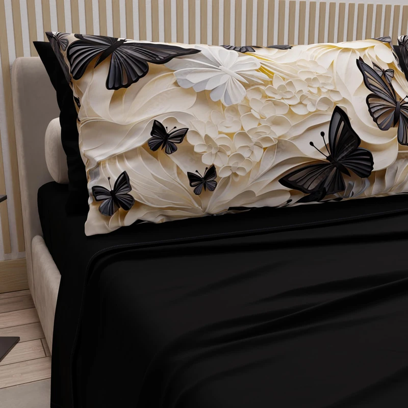 PETTI Artigiani Italiani - Cotton Sheets with Pillowcases in Digital Print, Double Bedsheets, Double Bed Set, Mariposa-05-Black, 100% Made in Italy