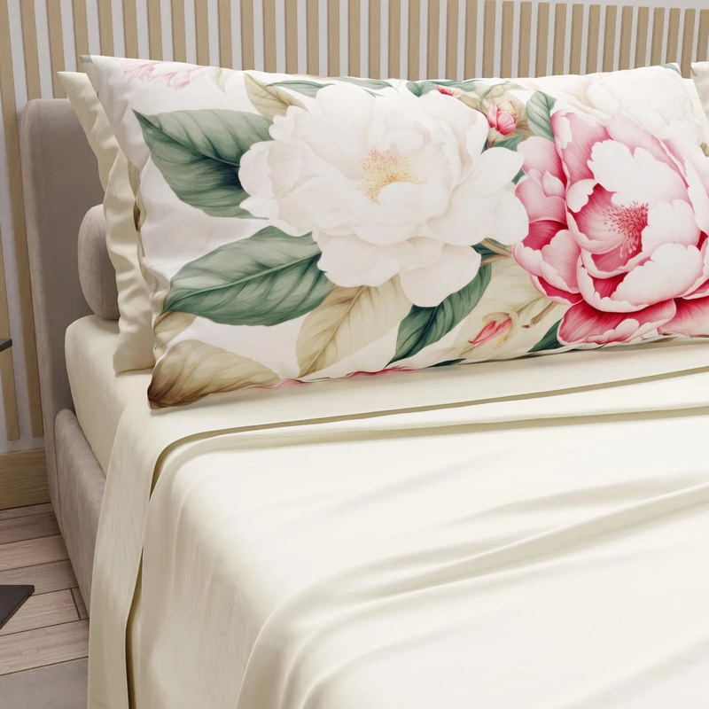 PETTI Artigiani Italiani - Cotton Sheets with Pillowcases in Digital Print, Double Bed Sheet, Complete Bed Set, Sofia Cream, 100% Made in Italy