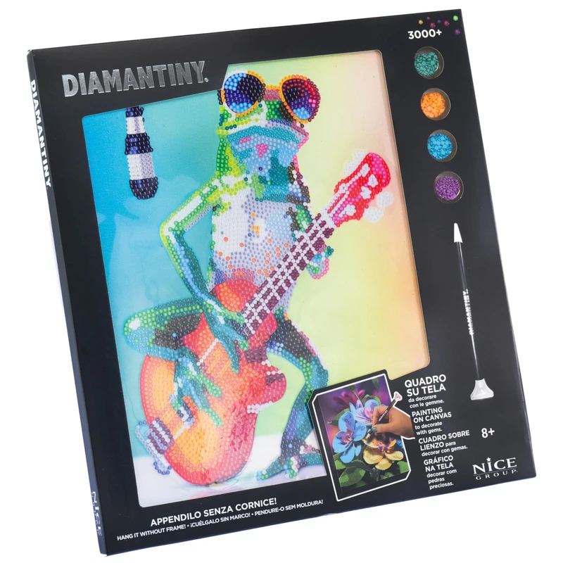 DIAMANTINY - 96571 Frog with Quadro-Guitar Paint by Numbers 32 x 30 x 2 cm Multi-Coloured