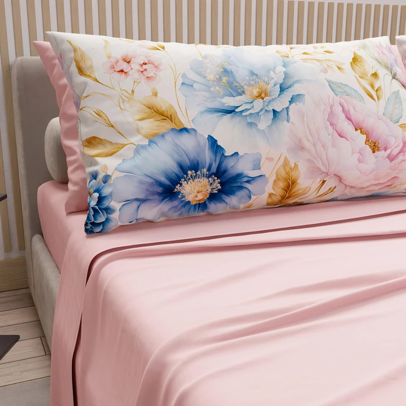 PETTI Artigiani Italiani - Cotton Sheets with Pillowcases in Digital Print, Double Bedsheets, Double Bed Set, Marseille Powder, 100% Made in Italy