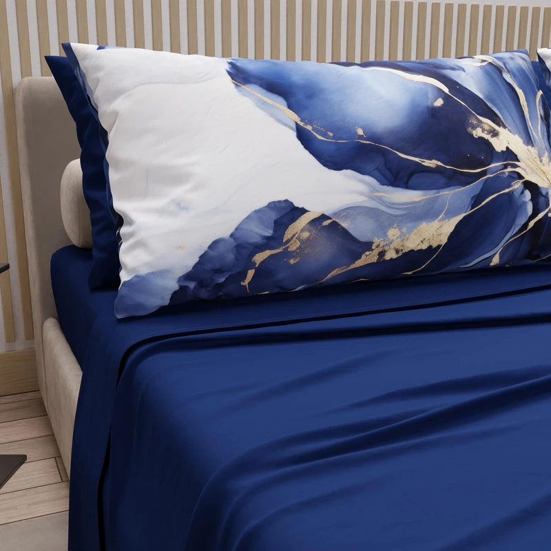 PETTI Artigiani Italiani - Cotton Sheets with Pillowcases in Digital Print, Double Bedsheets, Double Bed Set, Marble Flower-08, 100% Made in Italy