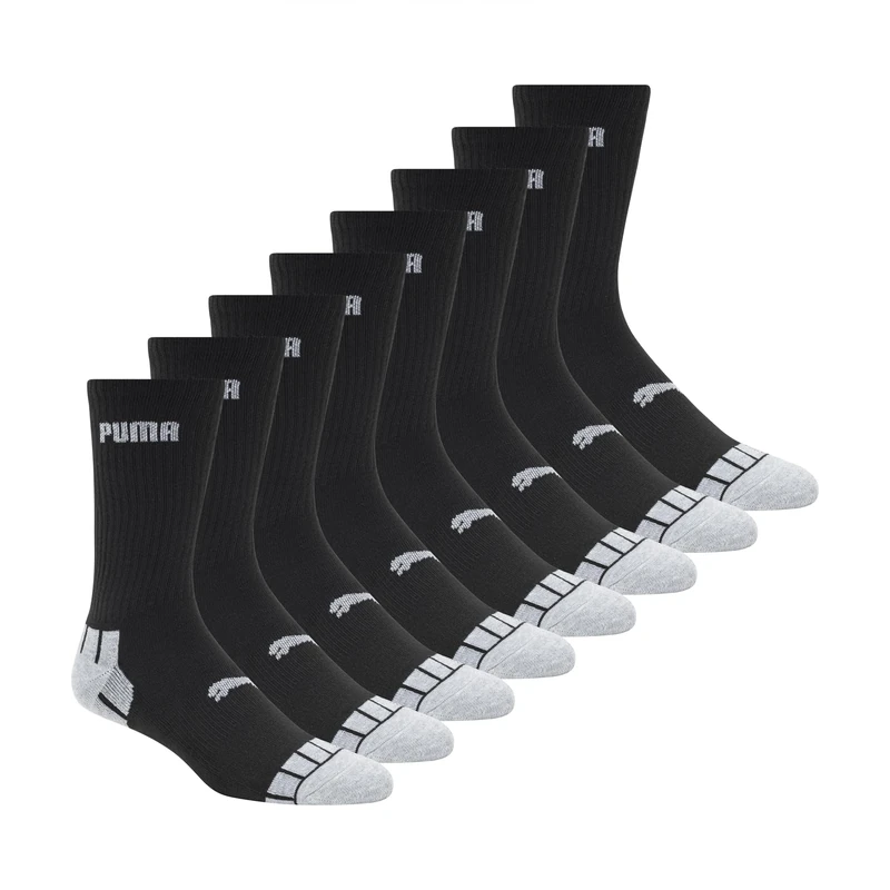 PUMA Men's 8 Pack Athletic Cushioned Crew Socks, Black/Grey, 9-13 UK