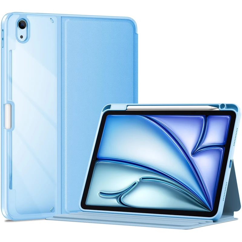 ProCase Smart Case for iPad Air 11-inch M3 2025 & M2 2024, Air 5th (2022) / 4th Gen (2020) 10.9 Inch; Shockproof Cover with Clear Back & Pencil Holder -Blue