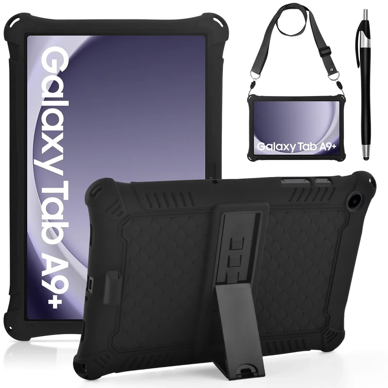 KATUMO Silicone Case For Samsung Galaxy Tab A9 Plus / A9 + 11 Inch (SM-X210/X216/X218) Soft Rubber Cover with Stylus Pen Shoulder Strap, Case for Galaxy TabA9 Plus + 11 inch