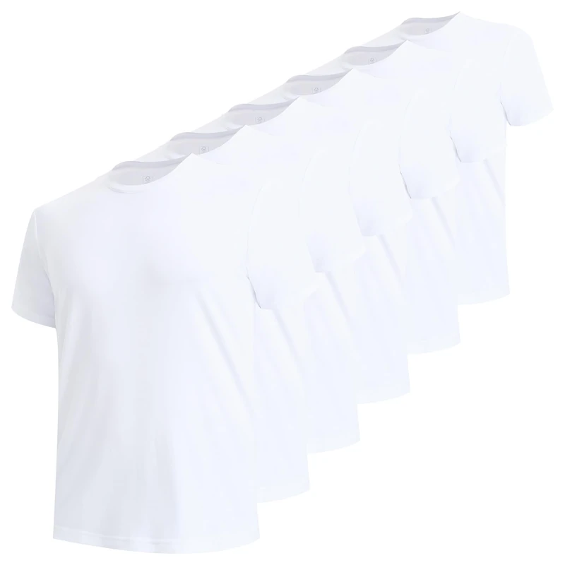 Bamboo Cool Men's Tagless Crewneck Undershirts,Soft Performance T-Shirt,Moisture-Wicking Tees for Men,6 Pack, White, Medium